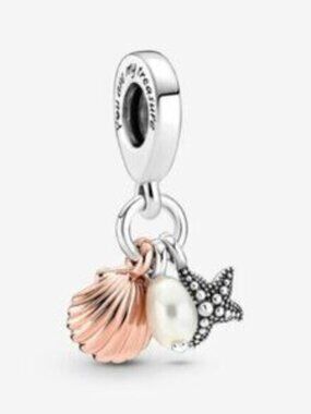 Pandora Freshwater Cultured Pearl, Starfish & Shell Triple Dangle Charm